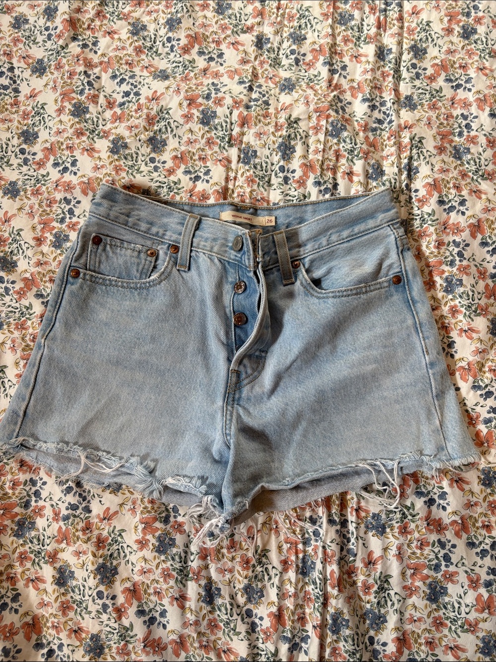 Levi's Light Wash Distressed Denim Cutoff Shorts